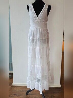 Smocked Waist White Tiered Maxi Dress